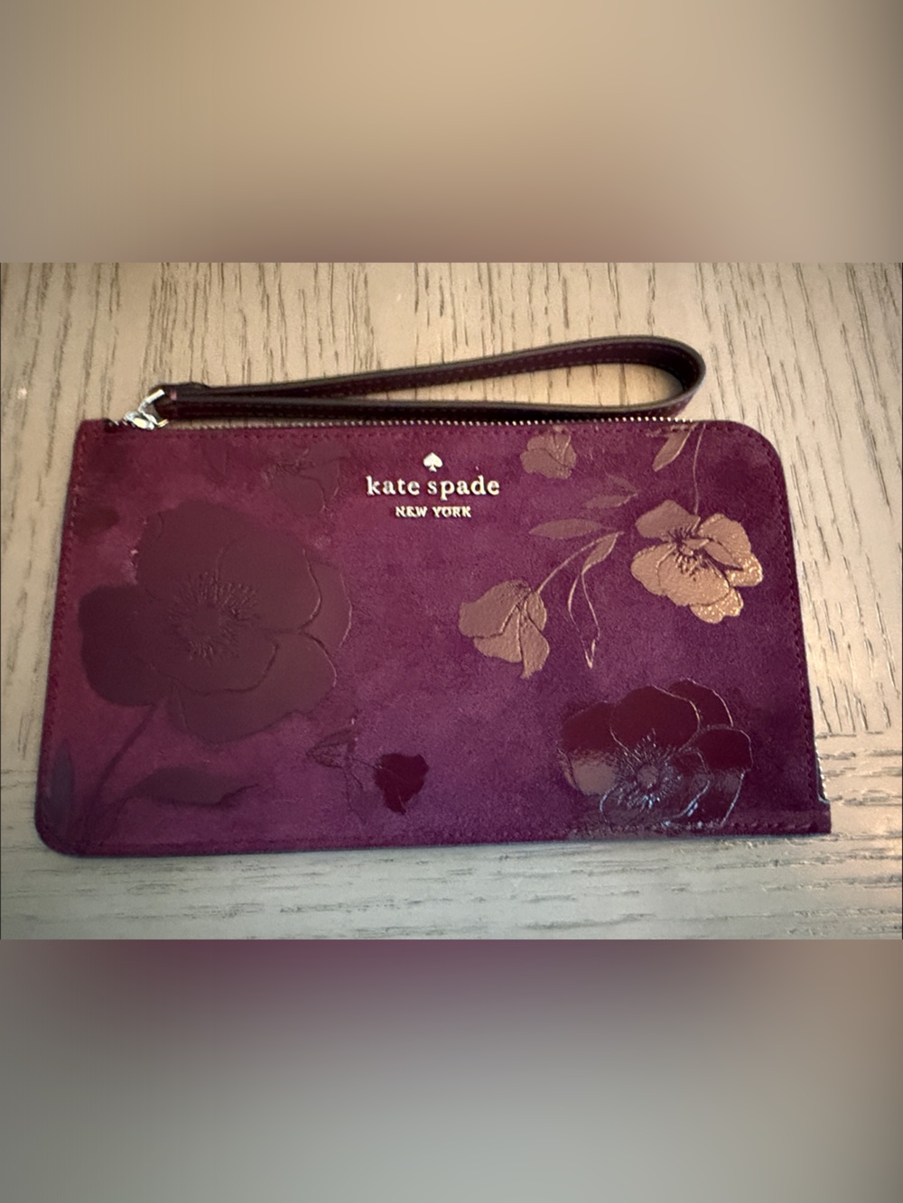 kate spade burgundy floral wristlet